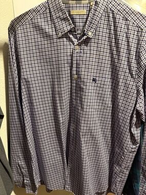 Burberry Men’s Navy and White Gingham Button-Down Shirt